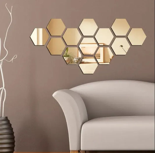 Acrylic Mirror Hexagon 3d Wall Sticker Sets